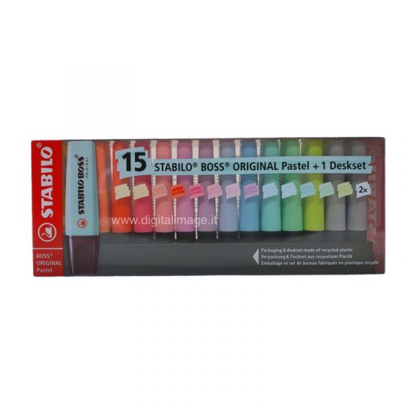 deskset 15 evidenziatori stabilo boss pastel