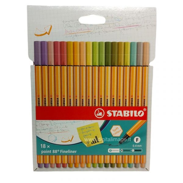 pennarelli fineliner stabilo point 88 pastello soft color 18 pezzi