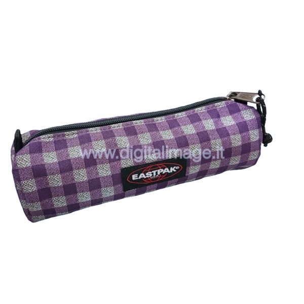 astuccio eastpak a quadretti viola e grigi