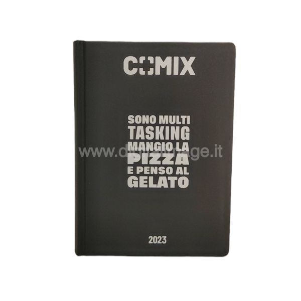 agenda comix nera scritta argento 2023
