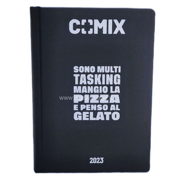 agenda comix nera con scritta bianca 2023
