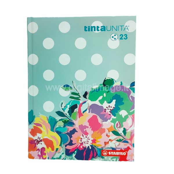 diario agenda Tinta Unita Stabilo 2023 verde con pois e fiori