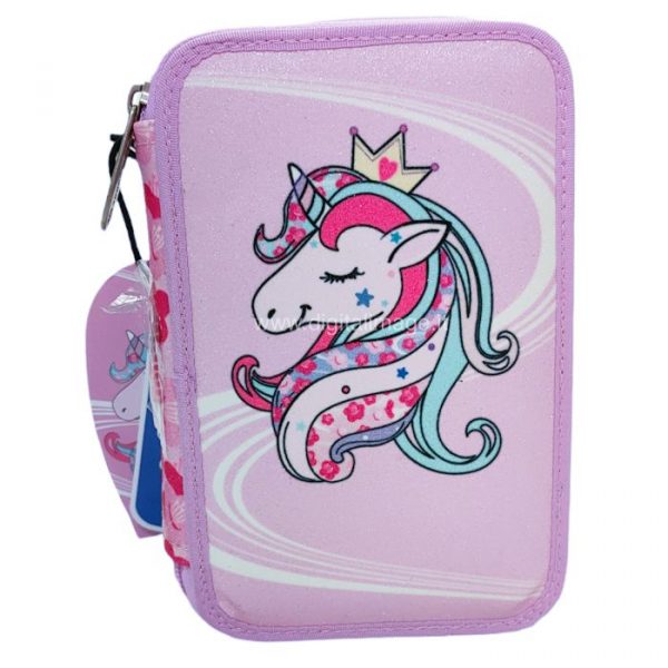 astuccio rosa con unicorno 3 cerniere