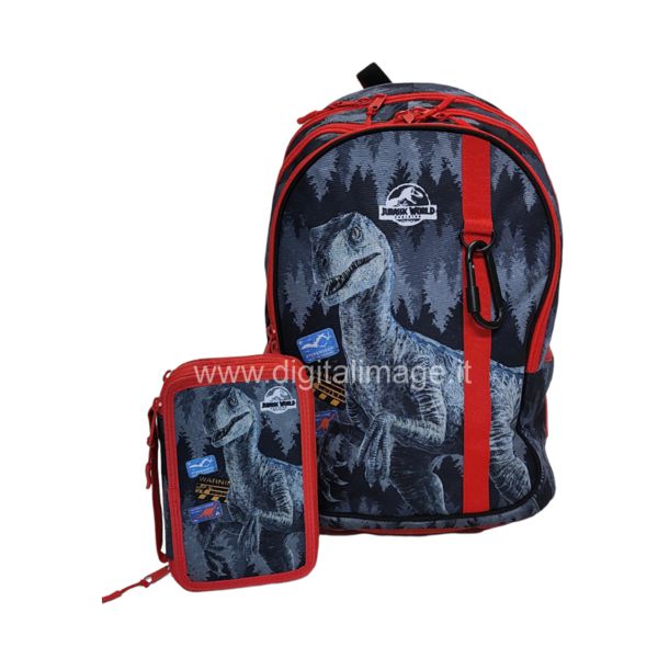 school pack Jurassic World con zaino e astuccio 3 zip