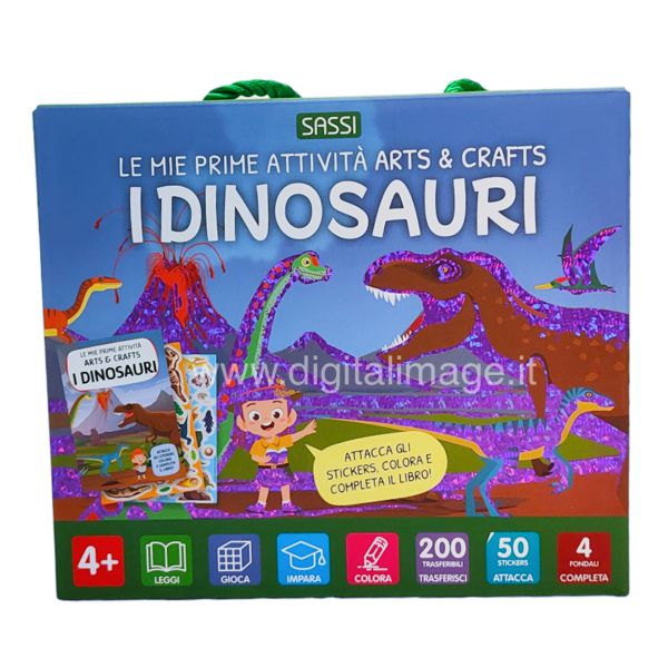 Set creativo della Sassi, a tema dinosauri, con stickers e trasferibili