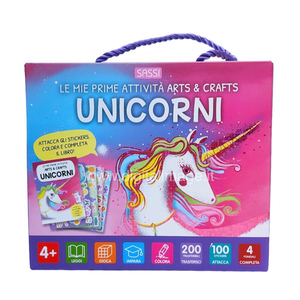 Unicorni. Le mie prime attività arts & crafts: stickers, trasferibili, libretto e fondali da colorare