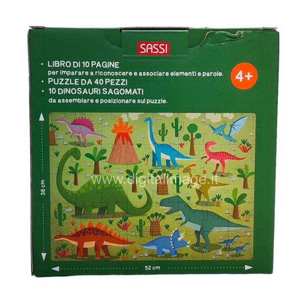 puzzle per bambini con 10 sagome di dinosauri e libretto