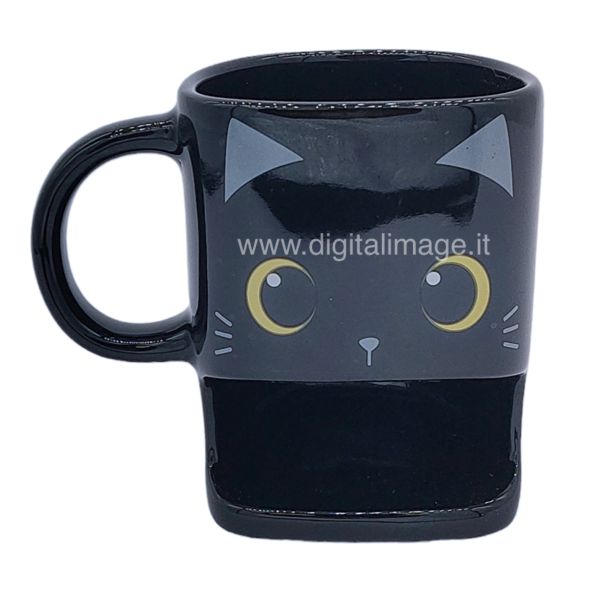 tazza con porta biscotti a forma di gatto nero