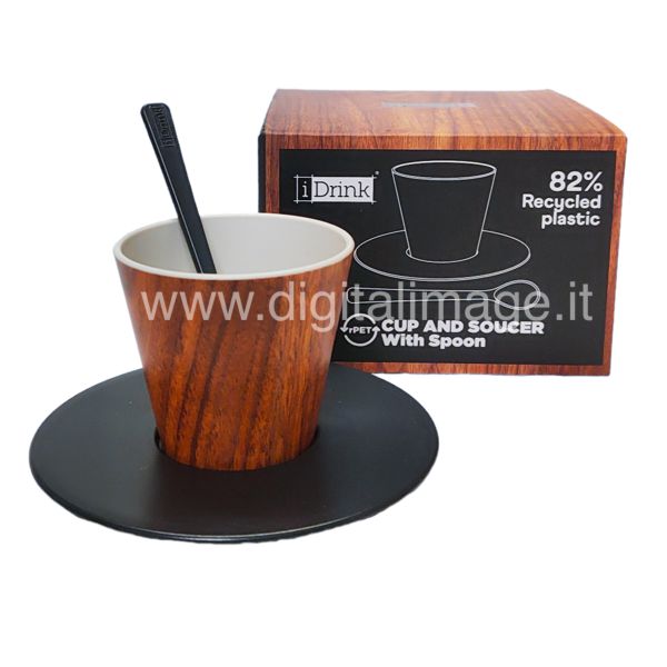 Set caffè in pet riciclato effetto legno