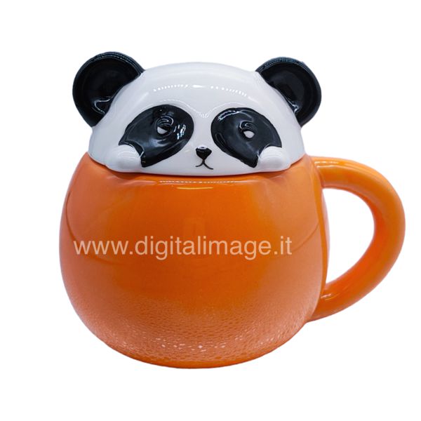 tazza in ceramica panda con coperchio sagomato