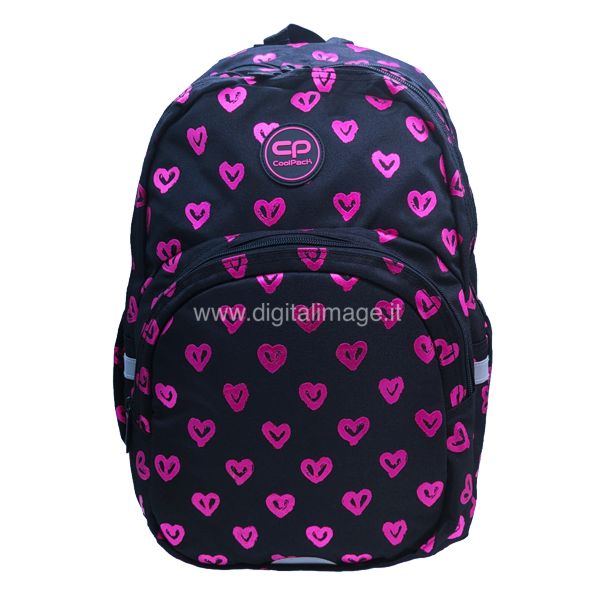 zaino coolpack rider cuori nero con cuori rosa metallizzati