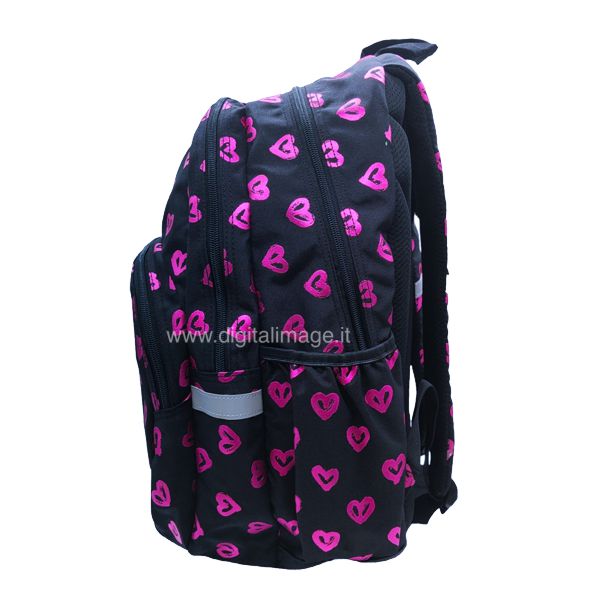 zaino coolpack rider cuori nero con cuori rosa metallizzati perfetto per la scuola