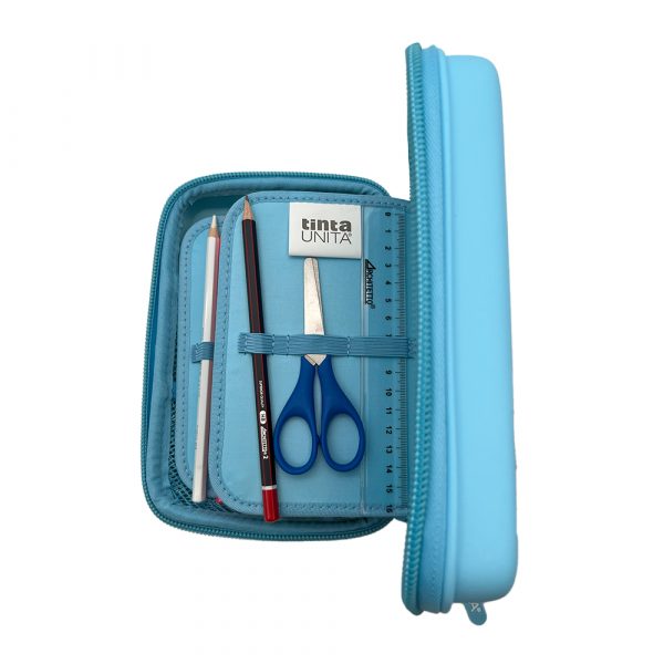 interno astuccio one time con righello, forbice e matita