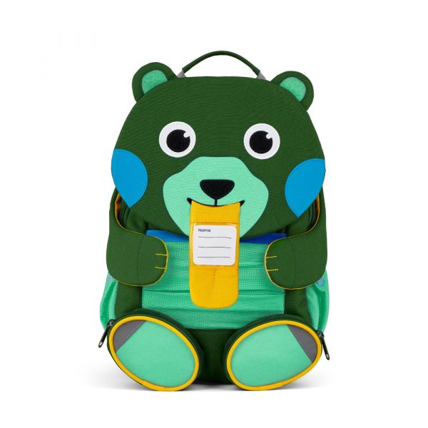 zaino asilo orso verde con lingua che esce