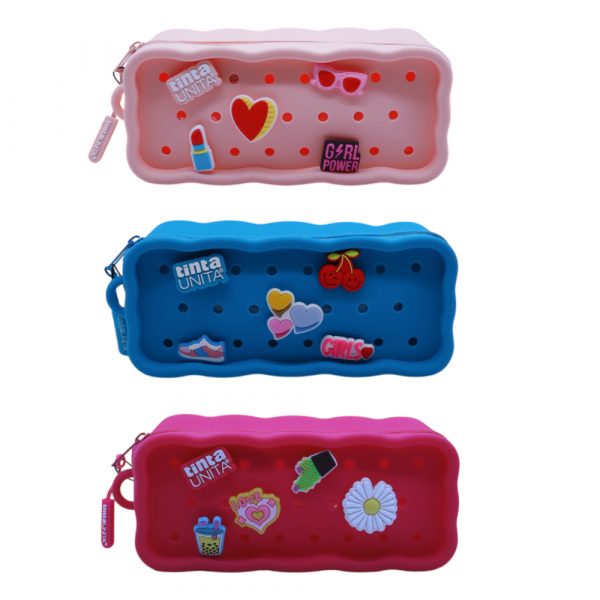 astuccio bauletto in silicone tinta unita click con pins intercambiabili