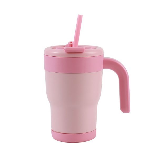 tumbler rosa pastello con manico e cannuccia 420 ml