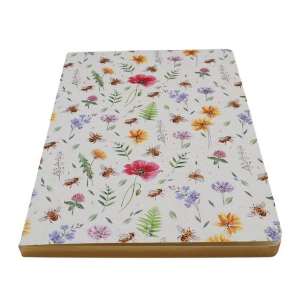 taccuino fiori e api A5 a righe con pagine con bordatura dorata